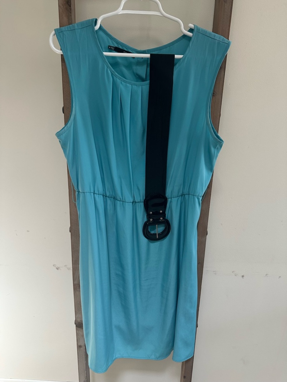 Maurices Sleeveless Teal Pleated Waist Dress with Black Belt